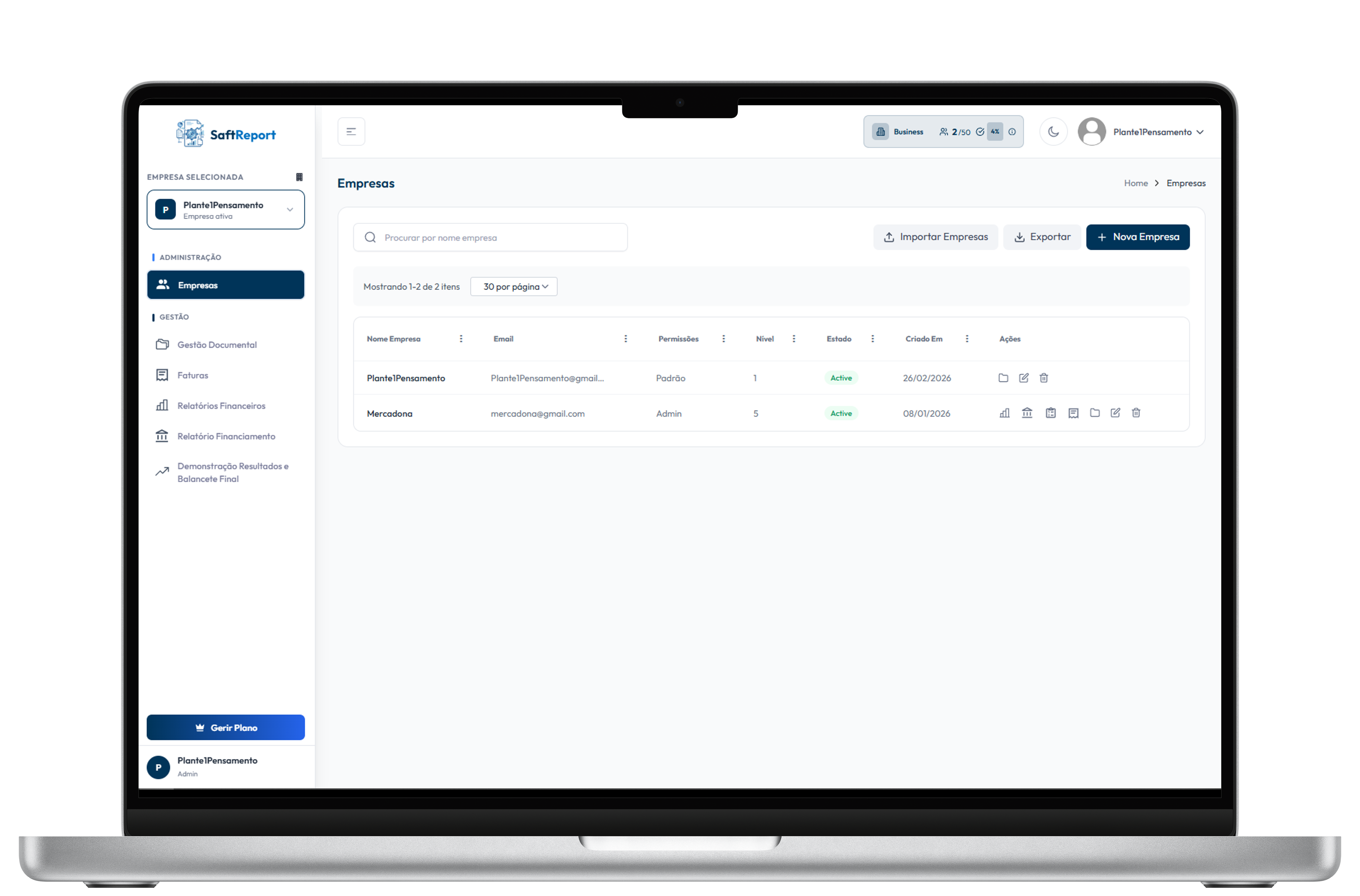 Gestão multiempresa no SaftReport