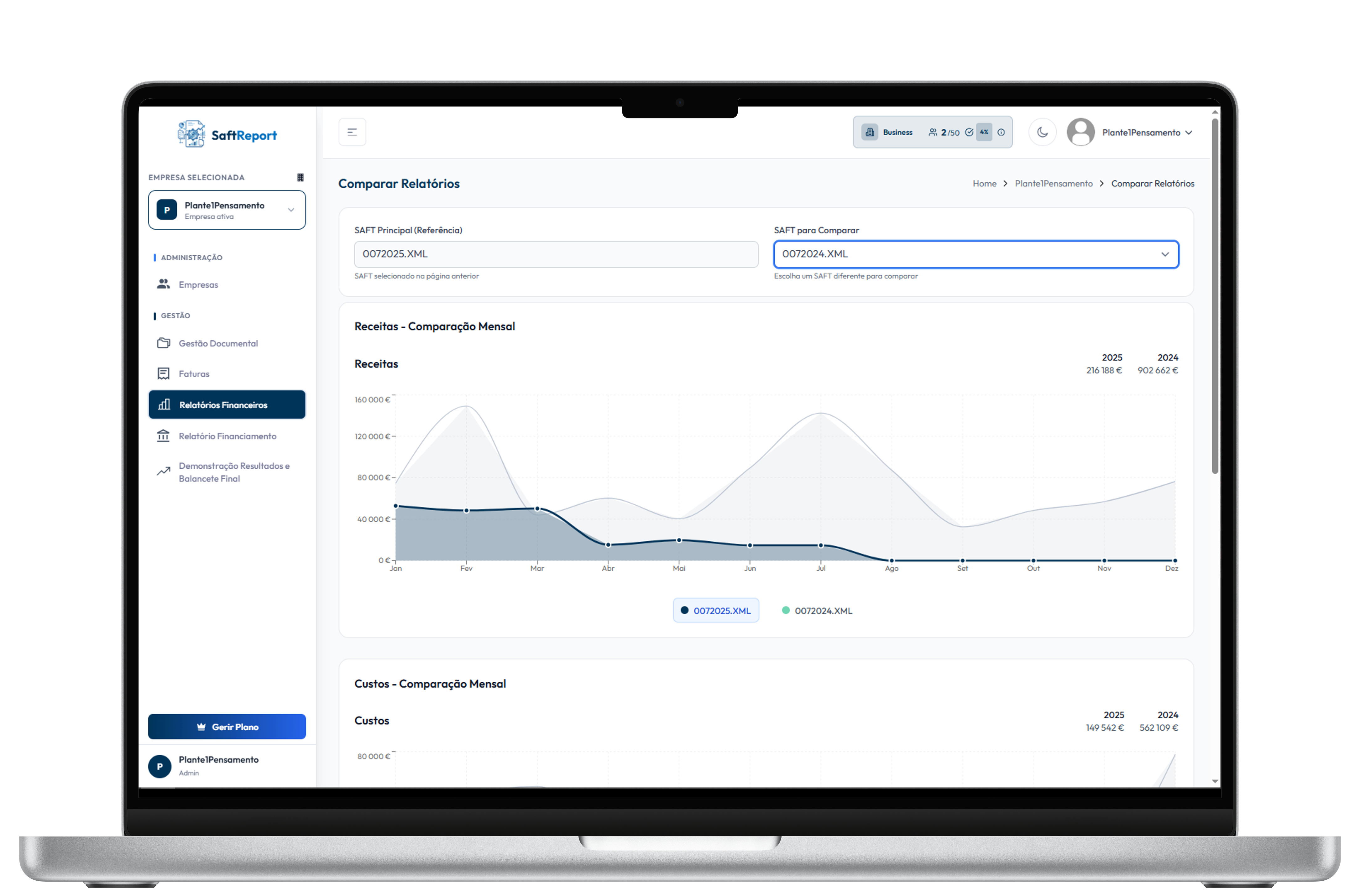 Comparação de relatórios SAF-T de diferentes períodos