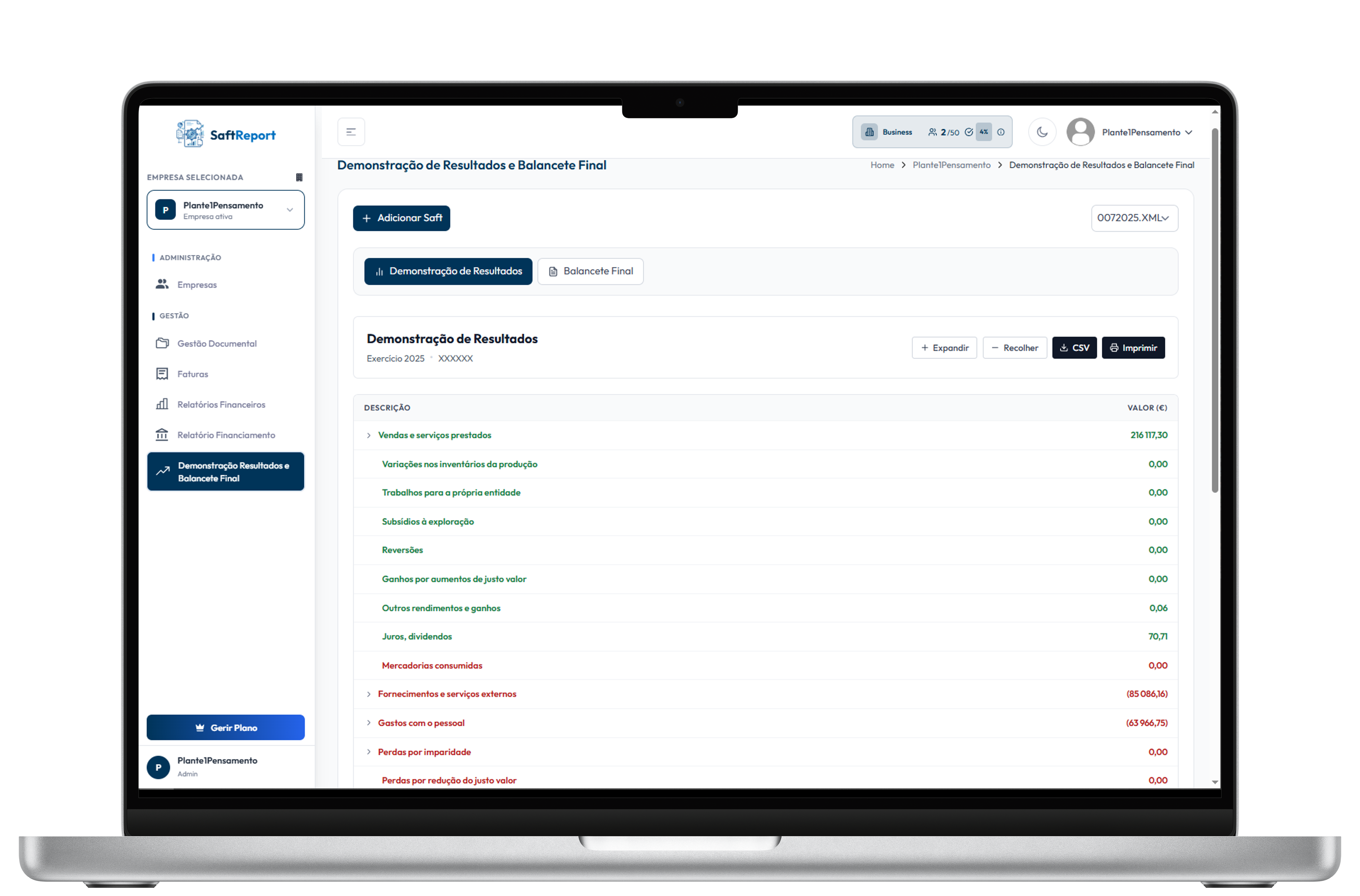 Demonstração de resultados a partir do SAF-T